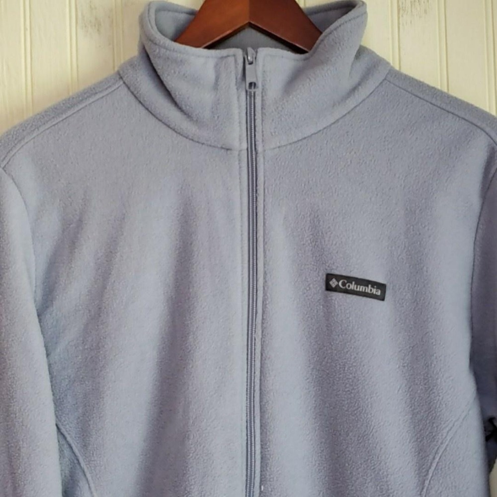 Columbia Fleece Jacket Womens XL Blue Full Zip Stand Collar Pockets Soft Warm